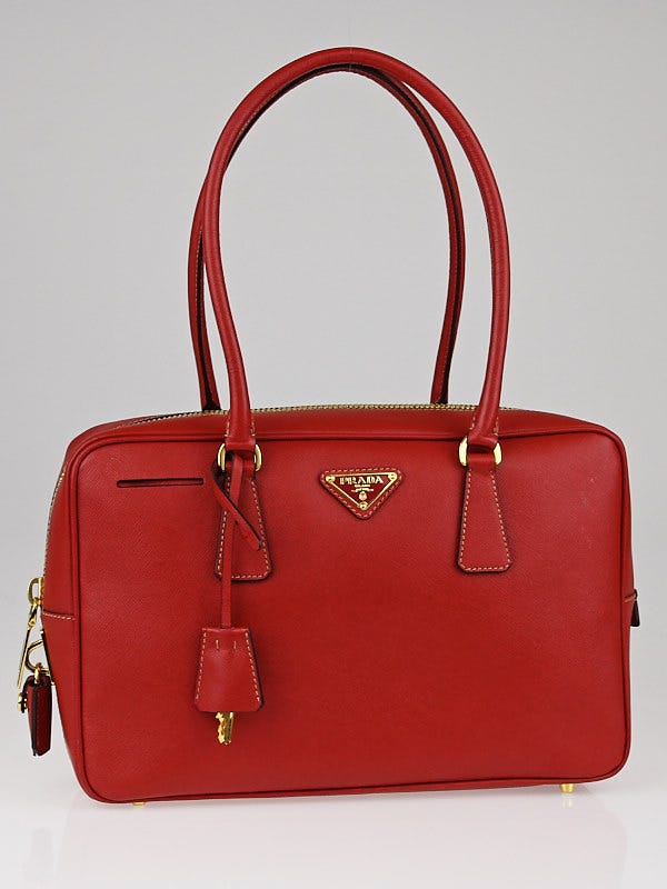 Prada Scarlatto Saffiano Lux Leather Top Handle Bauletto Bag BL0095