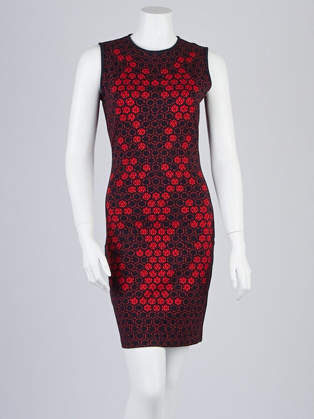 Alexander McQueen Red/Blue Printed Rayon Sleeveless Dress Size 8/42
