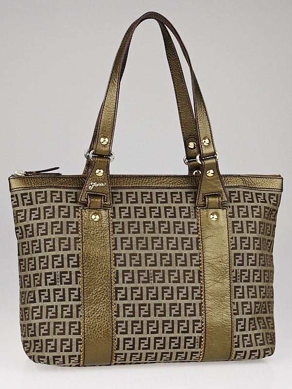 Fendi Bronze Zucchino Print Canvas Tote Bag - 8BH179