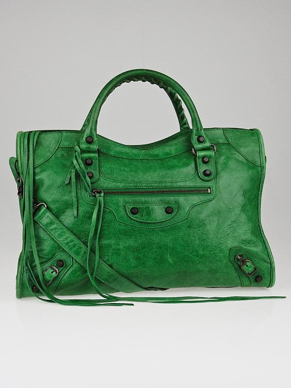Balenciaga Vert Gazon Chevre Leather Motorcycle City Bag
