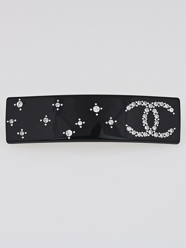 Chanel Black Resin and Crystal CC Barrette