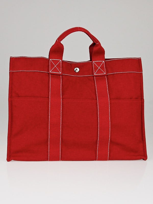Hermes Red Cotton Deauville MM Tote Bag - Yoogi's Closet