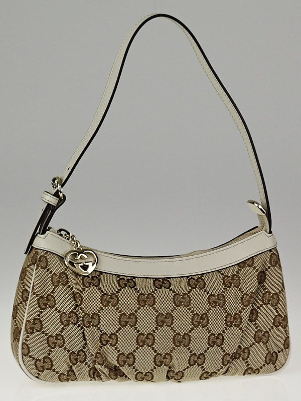 Gucci Beige/White GG Canvas Interlocking GG Heart Pochette Bag