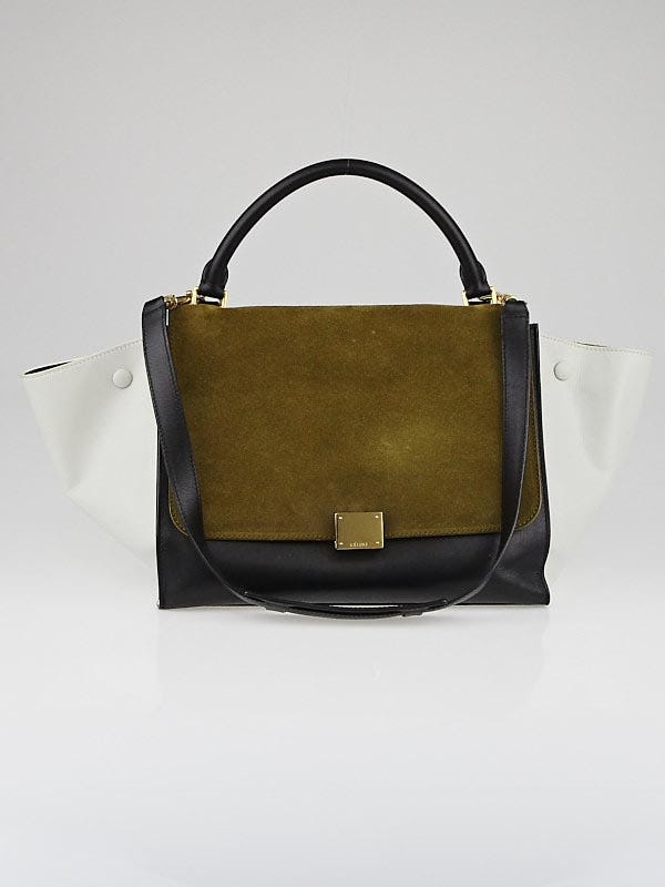 Celine Olive Tricolor Leather Small Trapeze Bag