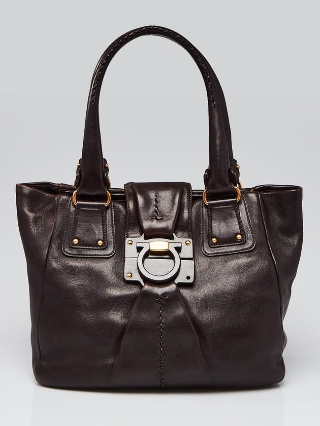 Salvatore Ferragamo Chocolate Leather Tote Bag