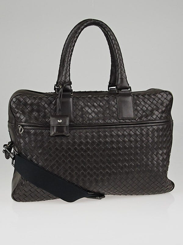 Bottega Veneta Ebano Intrecciato Woven Nappa Leather Briefcase Messenger Bag