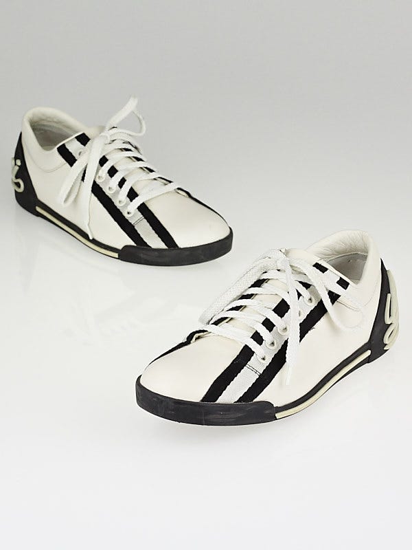 Gucci White Leather Script Tennis Sneakers Size 7/37.5