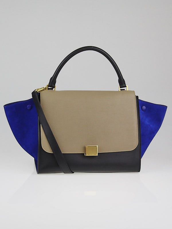Celine Sand/Black/Cobalt Multicolor Textured Calfskin Leather Small Trapeze Bag