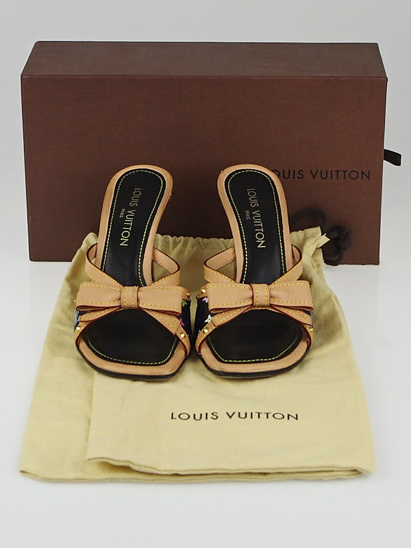Louis Vuitton Brown Monogram Coated Canvases Sandals Wedge Heels Size 9  with Box