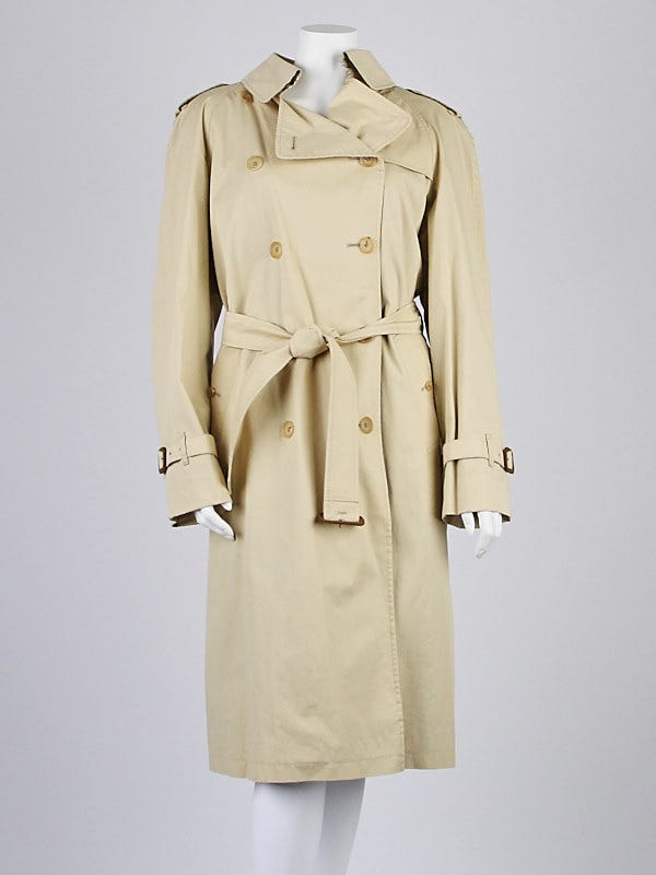 Burberry London Stone Cotton Blend Double Breasted Trench Coat Size 14