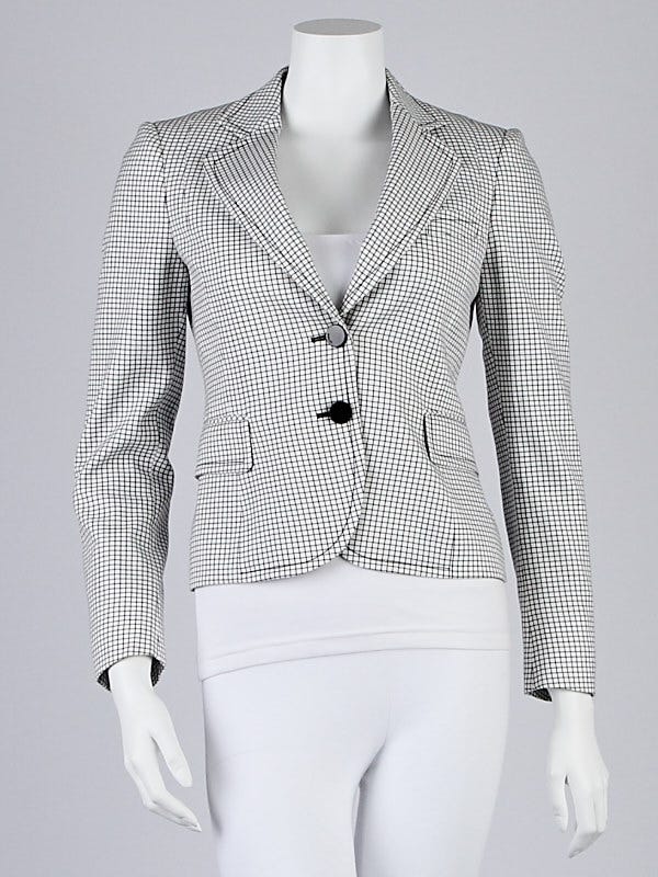 Gucci Black/White Checked Blazer Jacket Size 6/40