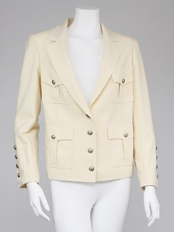 Chanel Ivory Wool Blend Raw Edge Jacket Size  8/40