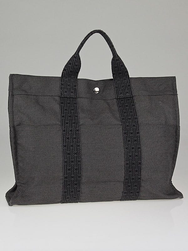 Hermes Black/Grey Canvas Herline MM Tote Bag