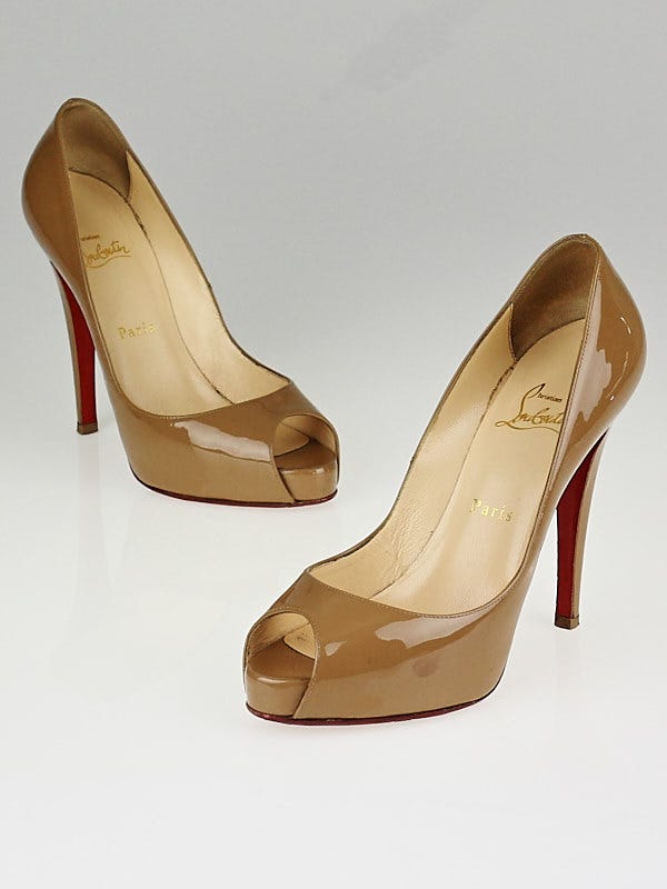 Christian Louboutin Camel Patent Leather Very Prive 120 Peep Toe Pumps Size 7/37.5