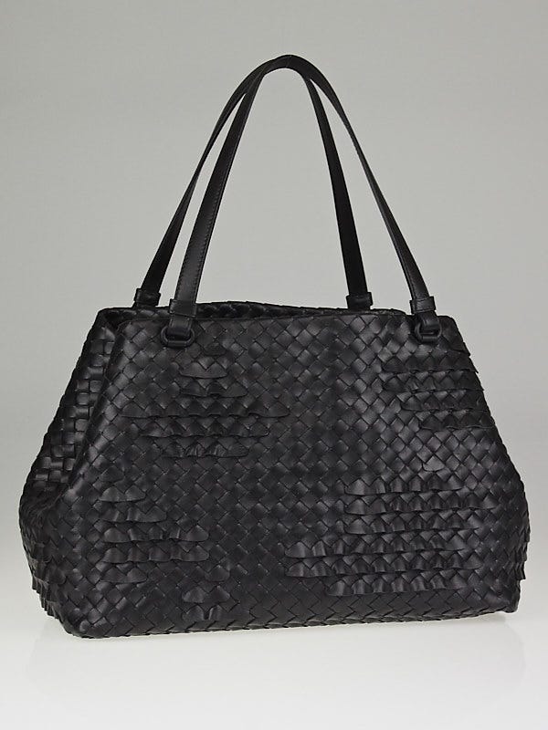 Bottega Veneta Black Intrecciato Nappa Minionde Leather Tote Bag