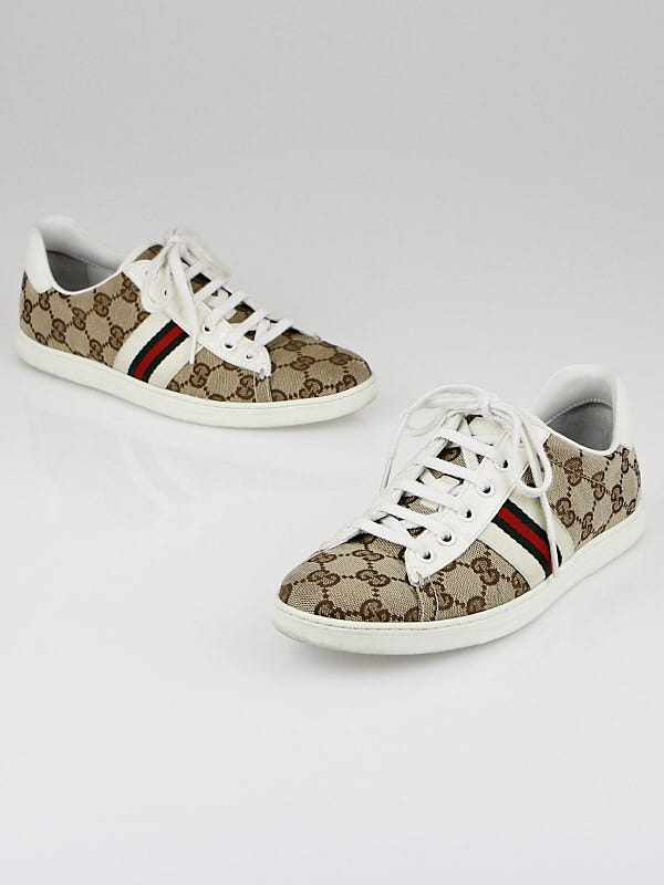 Gucci Beige/White GG Canvas and Classic Web Sneakers Size 5.5/36