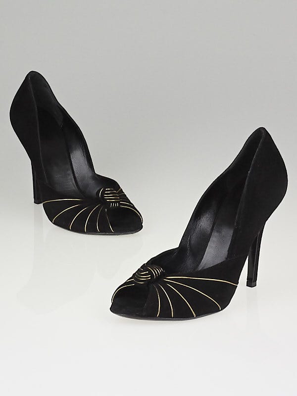 Gucci Black Suede Knot Peep-Toe Heels Size 6.5/37C