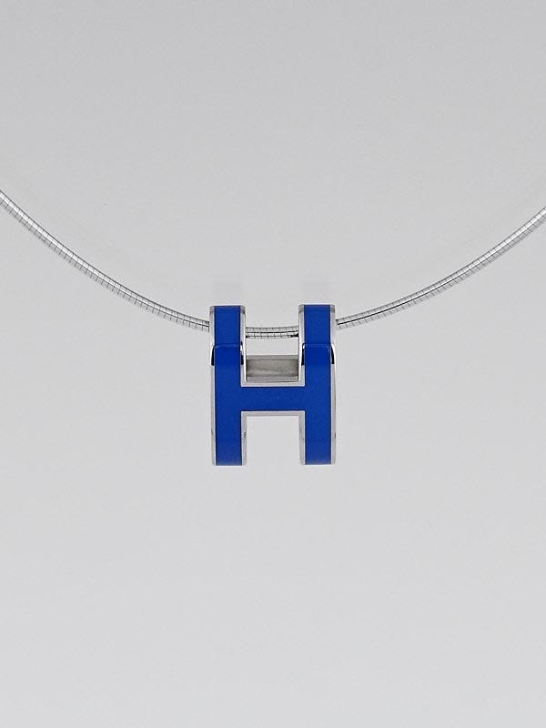 Hermes Palladium Plated and Bleuet Enamel Pop H Pendant Necklace