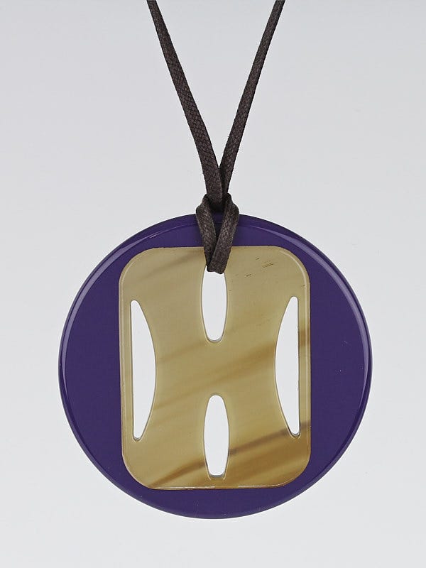Hermes Buffalo Horn and Purple Lacquer Tonkin Cord Necklace