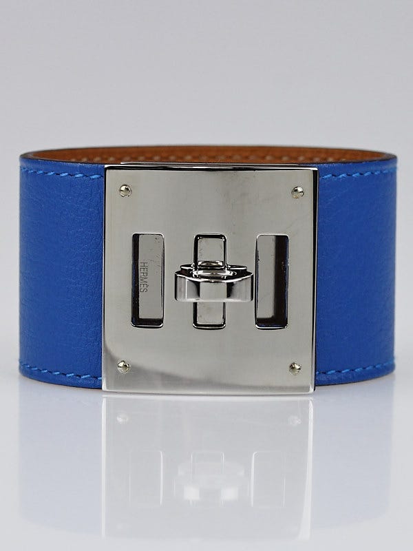 Hermes Mykonos Swift Leather Palladium Plated Kelly Dog Cuff Bracelet
