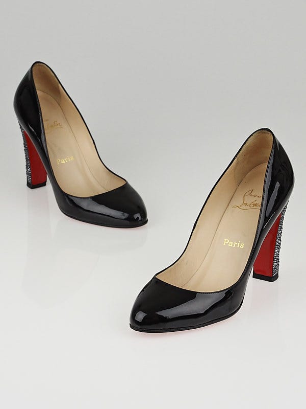 Christian Louboutin Black Patent Leather Clichy Strass Pumps Size 9.5/40