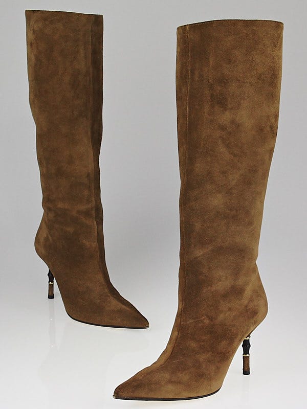 Gucci Toffee Suede Tall Bamboo Boots Size 6.5B