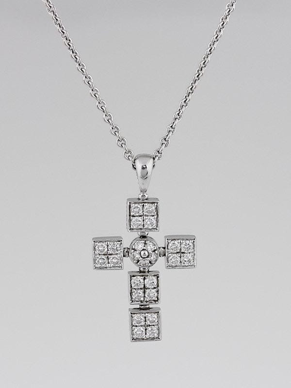 Bvlgari 18k White Gold and Diamond Lucea Latin Cross Pendant Necklace