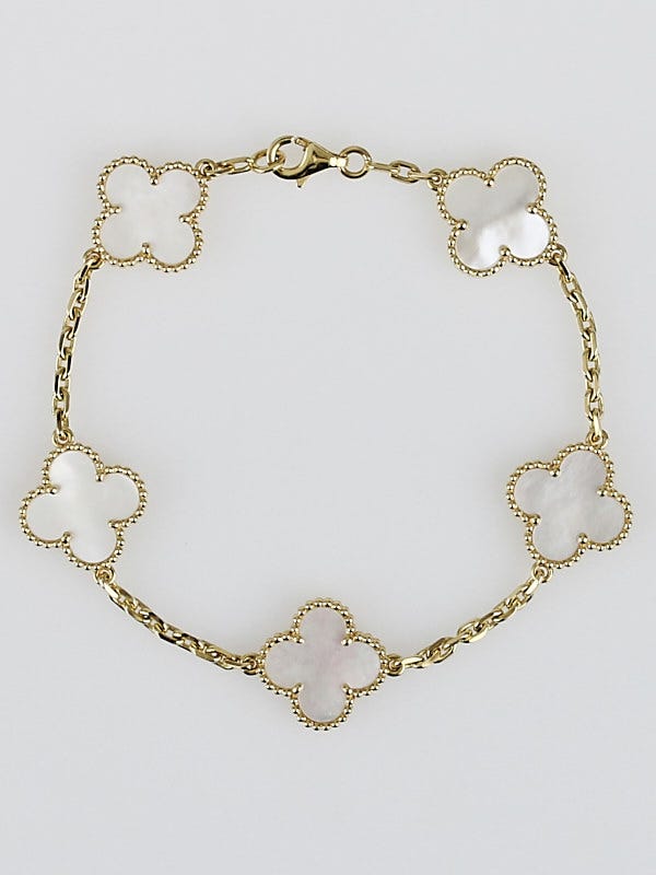 Van Cleef & Arpels 18k Gold and Mother-of-Pearl Vintage Alhambra 5 Motif Bracelet