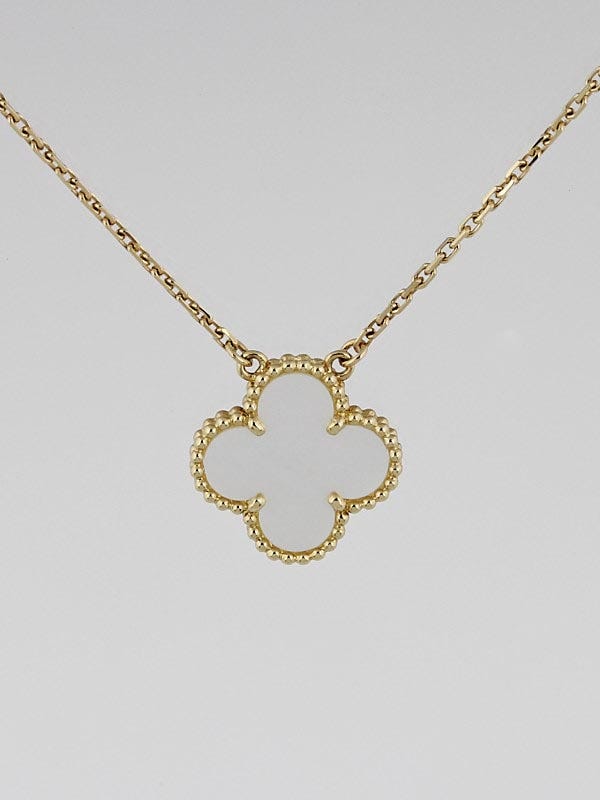 Van Cleef & Arpels Mother-of-Pearl Diamond 18k YG Flower Necklace | eBay