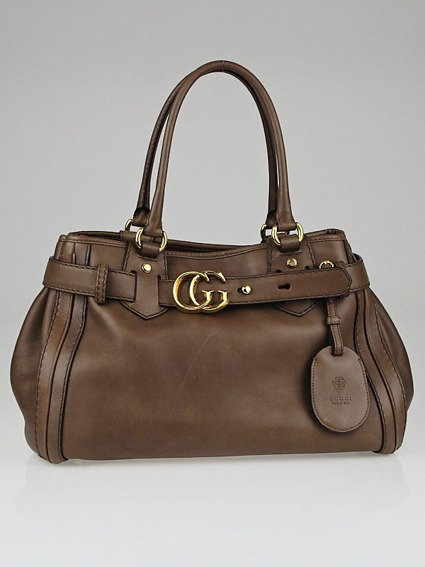Gucci Brown Smooth Leather GG Running Medium Satchel Bag
