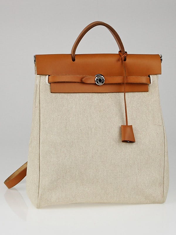 Hermes 30cm Natural/Brown Toile and Leather 2-in-1 Herbag Backpack Bag -  Yoogi's Closet