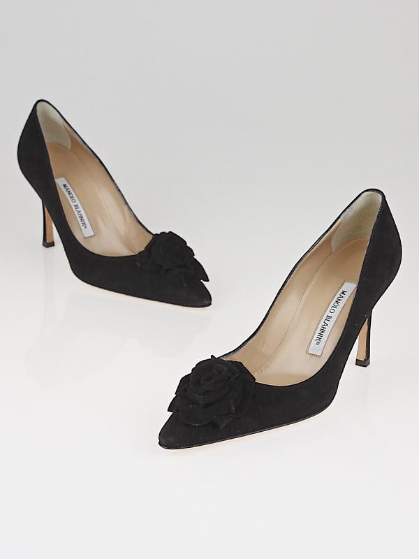 Manolo Blahnik Black Suede Rose Pumps Size 8.5/39