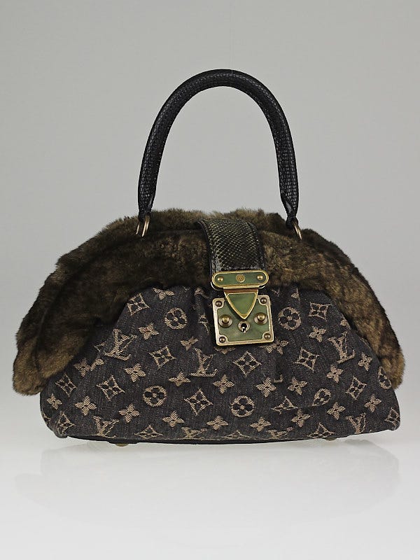Louis Vuitton Limited Edition Black Denim and Chinchilla Demi Lune Bag