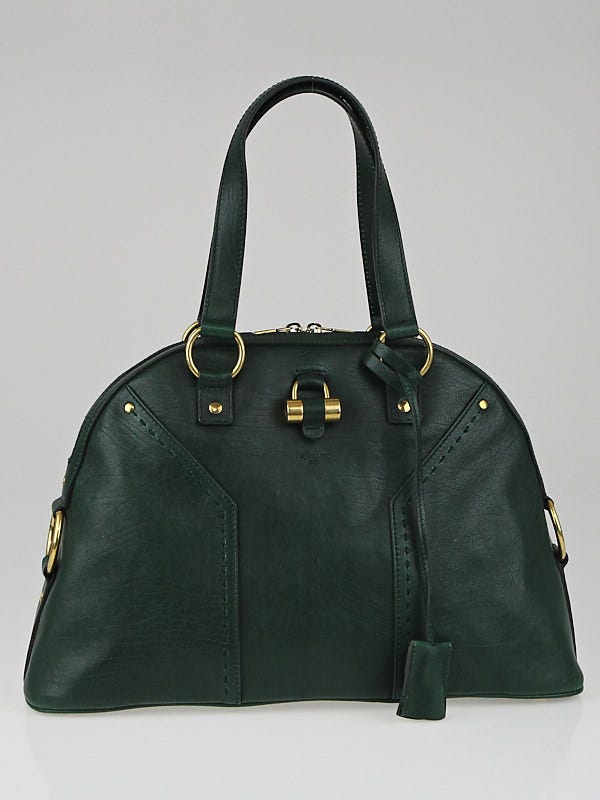 Yves Saint Laurent Dark Green Calfskin Leather Large Muse Bag