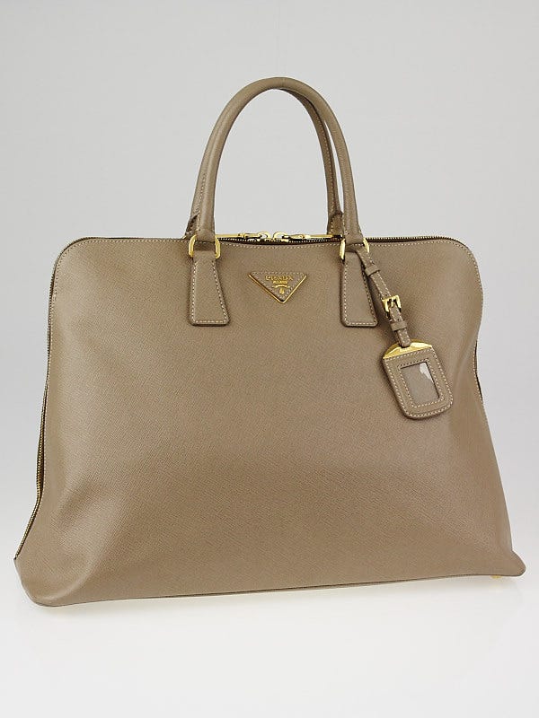 Prada Pale Grey Saffiano Leather Top Handle Bag BL0826