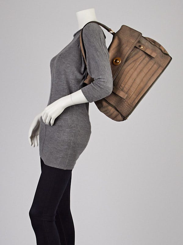 Yves Saint Laurent Grey Croc Embossed Suede Large Muse Two Yves Saint Laurent Grey Croc Embossed Suede Large Muse Two