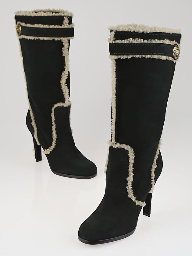Louis Vuitton Black Suede/Shearling Tall Boots Size 8.5/39