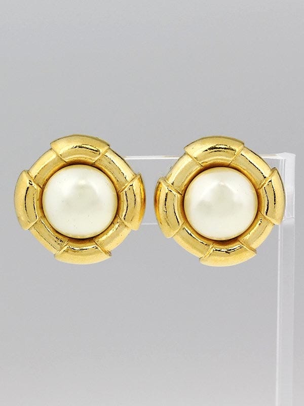 Chanel Faux Pearl Disc Clip-On Earrings
