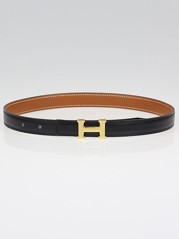 Hermes 18mm Black Box/Gold Courchevel Leather Gold Plated Constance H Belt Size 60