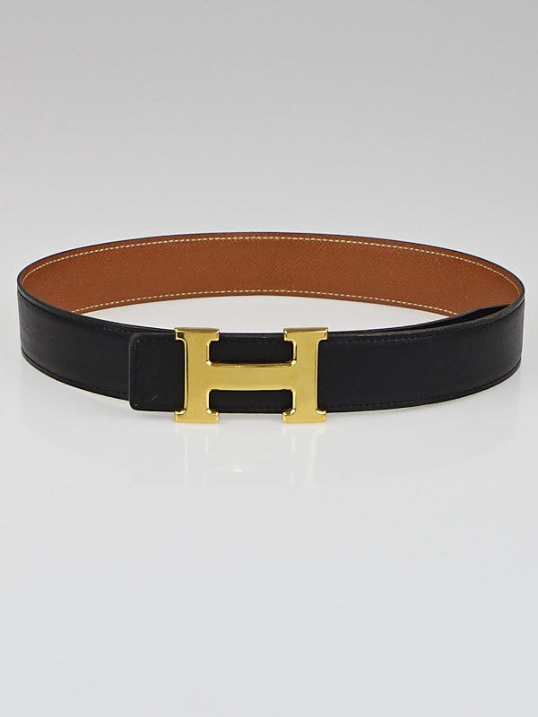 Hermes 32mm Black Box/Gold Courchevel Leather Gold Plated Constance H Belt Size 68