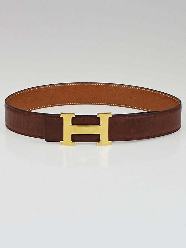 Hermes 32mm Brown Box/Gold Courchevel Leather Gold Plated Constance H Belt Size 65