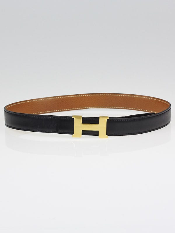 Hermes 24mm Black Box/Gold Courchevel Leather Gold Plated Constance H Belt Size 65