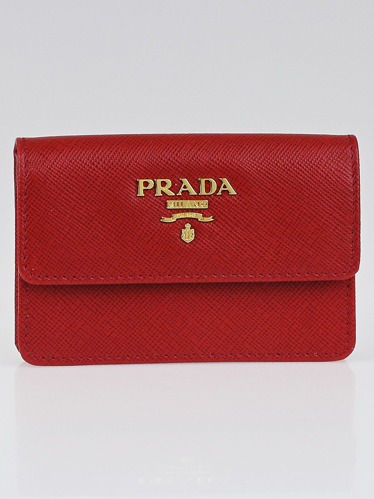 Prada Red Saffiano Leather Card Case | Yoogi's Closet