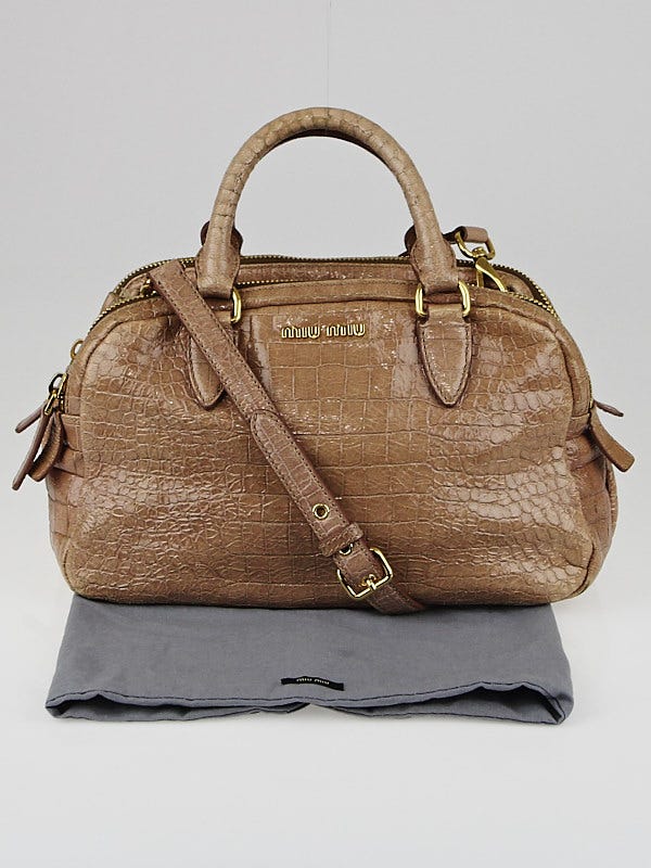 Miu Miu Talco Croc Embossed Patent Leather Mini Bowling Bag