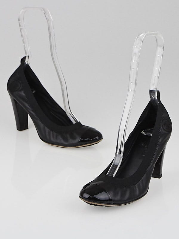 Chanel Black Leather Elastic Ballet Pumps Size 7.5/38