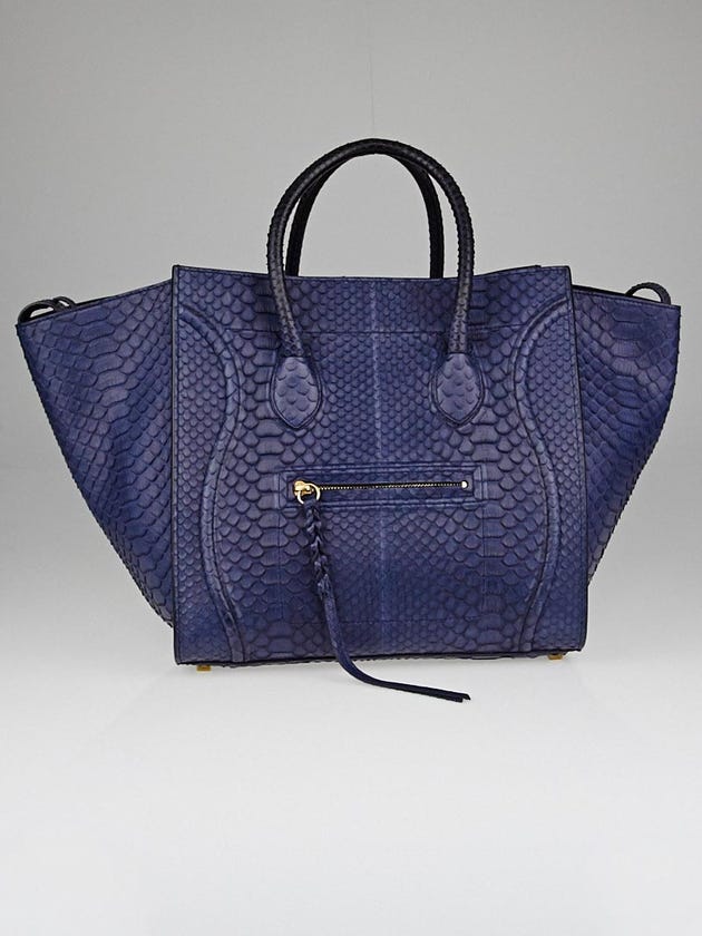 Celine Navy Blue Python Small Phantom Luggage Tote Bag | Yoogi's Closet