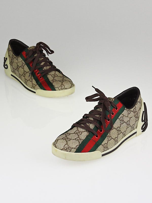 Gucci Beige GG Coated Canvas Classic Web and Script Sneakers Size 5/35.5