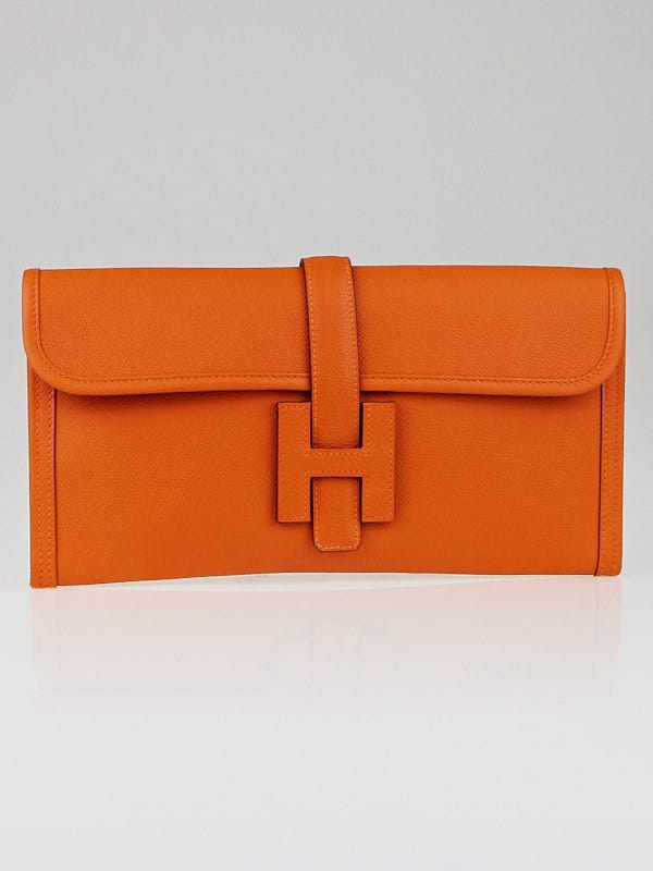Hermes Orange Epsom Leather Jige Elan Clutch Bag