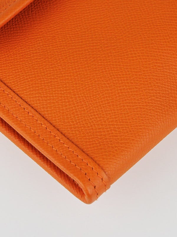 Hermes Orange Epsom Leather Jige Elan Clutch Bag | Yoogi's Closet