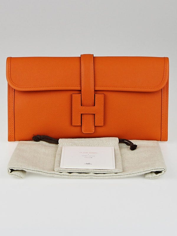 Hermes Jige Elan Clutch Epsom Leather In Orange